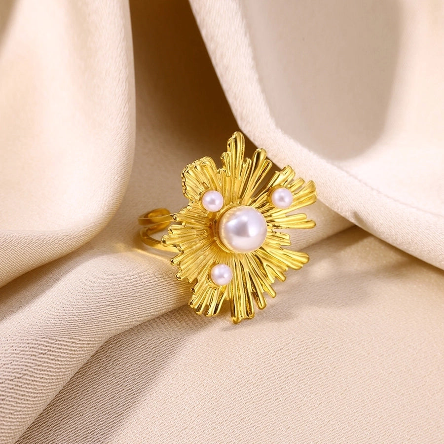 French Style Retro Minority Pearl Ear Stud and Ring Suit Light Luxury High-Grade Autumn Design Flower Rings Ear Studs