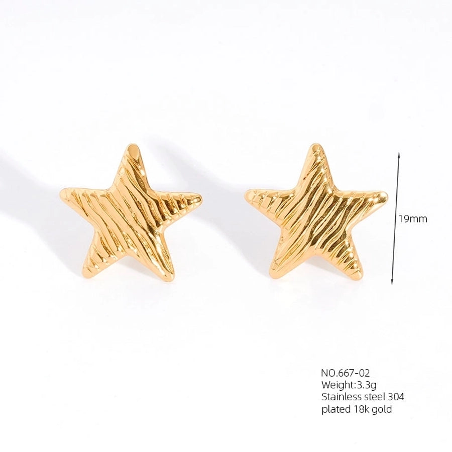 1 Pair Casual French Style Pentagram Round Heart Shape 304 Stainless Steel 18K Gold Plated Ear Studs