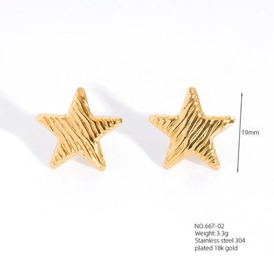 1 Pair Casual French Style Pentagram Round Heart Shape 304 Stainless Steel 18K Gold Plated Ear Studs
