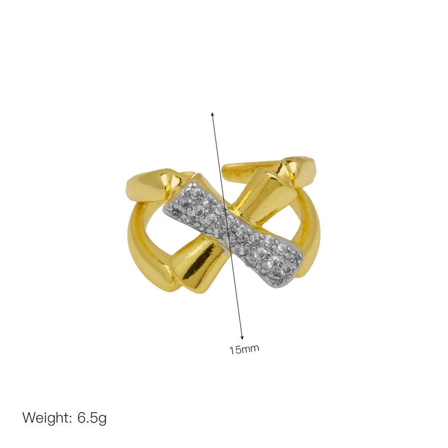 Jewelry IG Style Geometric Copper Zircon 18K Gold Plated Mixed Metal Inlay Open Rings