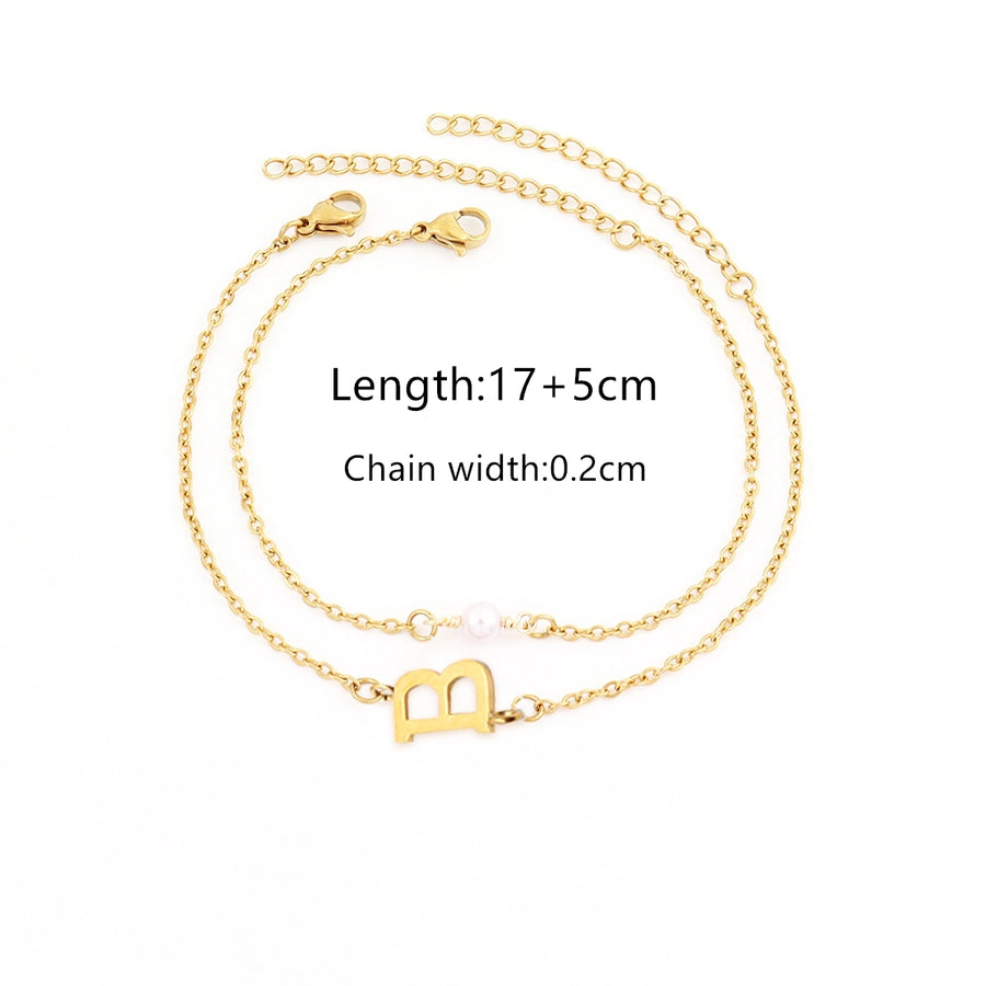 Elegant Simple Style Classic Style Letter 201 Stainless Steel 304 Stainless Steel Artificial Pearl Stainless Steel Bracelets In Bulk