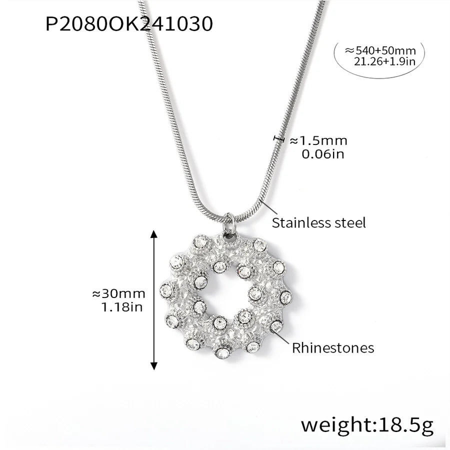 Jewelry Elegant Circle 304 Stainless Steel Rhinestones Glass Stone 18K Gold Plated Plating Inlay Earrings Necklace