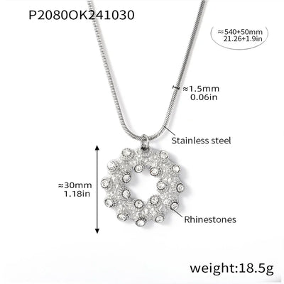 Jewelry Elegant Circle 304 Stainless Steel Rhinestones Glass Stone 18K Gold Plated Plating Inlay Earrings Necklace