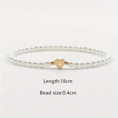 Elegant Simple Style Letter Heart Shape 304 Stainless Steel Artificial Pearl Bracelets In Bulk