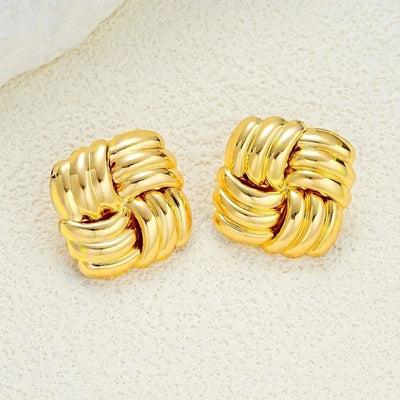 1 Pair Exaggerated Square Stripe Plating Alloy Gold Plated Ear Studs
