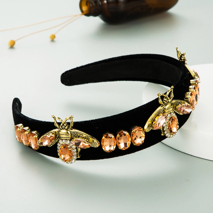 alloy bee diamond-studded gold velvet headband