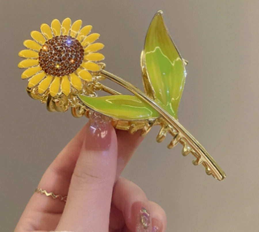 sweet sunflower alloy plating inlay rhinestones hair claws