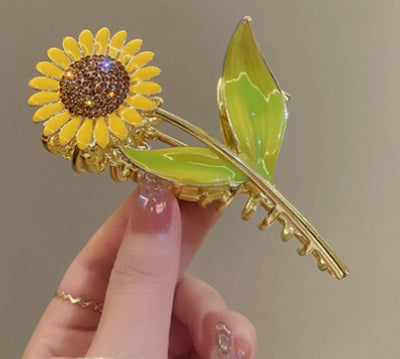 sweet sunflower alloy plating inlay rhinestones hair claws
