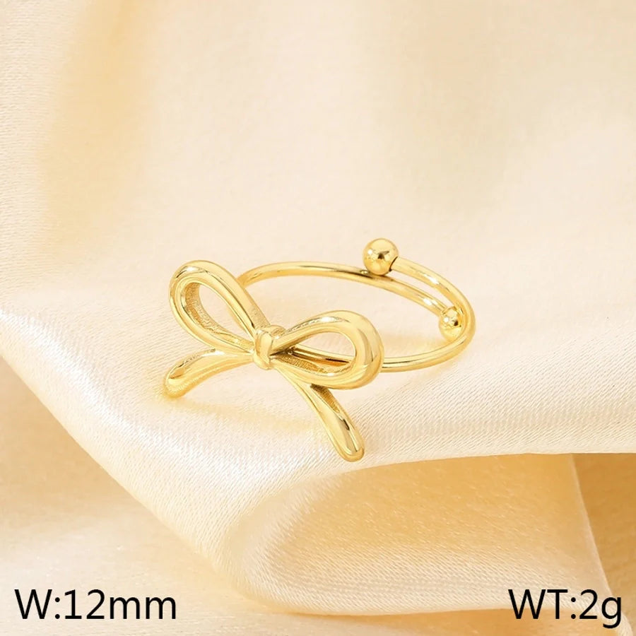 Jewelry Simple Style Bow Knot 304 Stainless Steel 18K Gold Plated Open Rings
