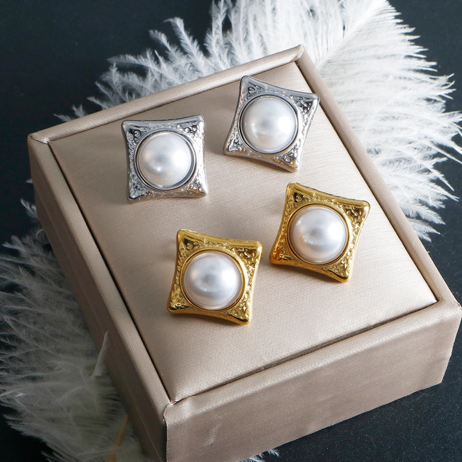 Jewelry IG Style Simple Style Commute Rhombus 304 Stainless Steel Pearl Inlay Rings Earrings Necklace