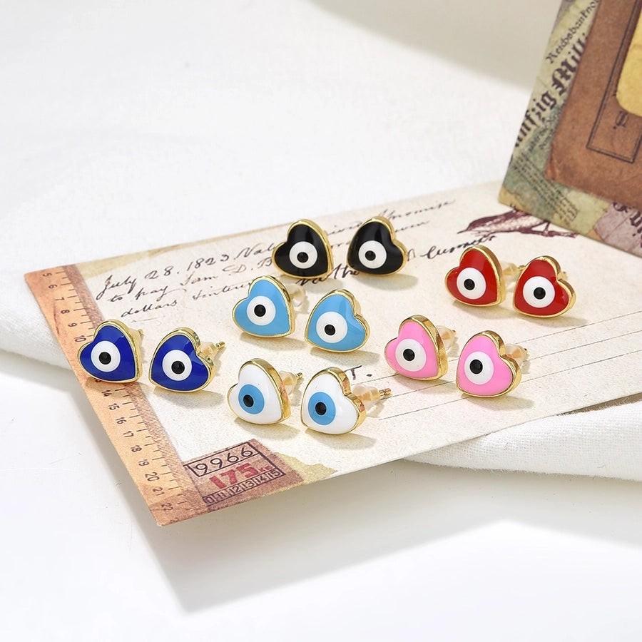 Copper Plating 18K Color-Retaining Dripping Glossy Heart Shape Eye Ear Studs Earrings