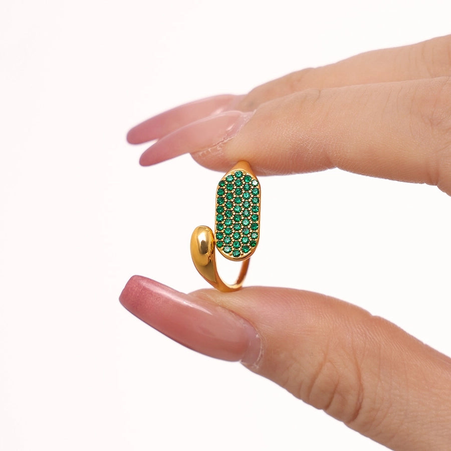 Jewelry Elegant Luxurious Geometric 304 Stainless Steel Zircon 18K Gold Plated Inlay Open Rings