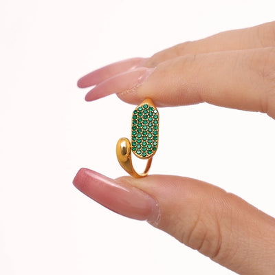 Jewelry Elegant Luxurious Geometric 304 Stainless Steel Zircon 18K Gold Plated Inlay Open Rings