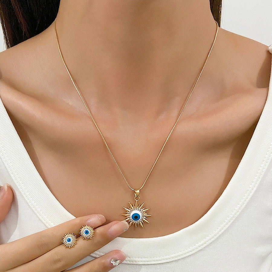new sun jewelry suit women's  style blue eyes diamond necklace earrings Devil's Eye suit