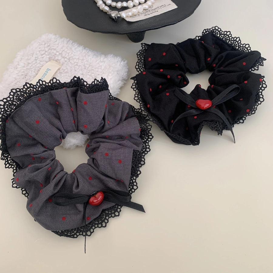 Women's Retro French Style Polka Dots Heart Shape Bow Knot Plastic Cloth Hair Tie Hair Claws