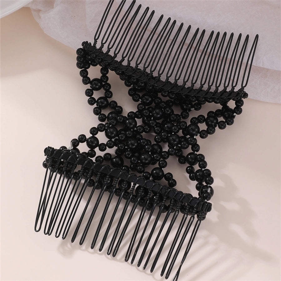 Women's Simple Style Solid Color Plastic Resin Beaded Insert comb
