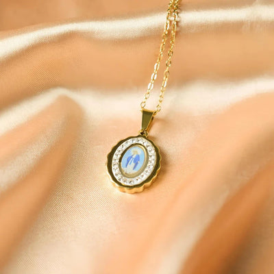 Jewelry Retro Religion Human Virgin Mary 304 Stainless Steel Diamond Plating Pendant Necklace