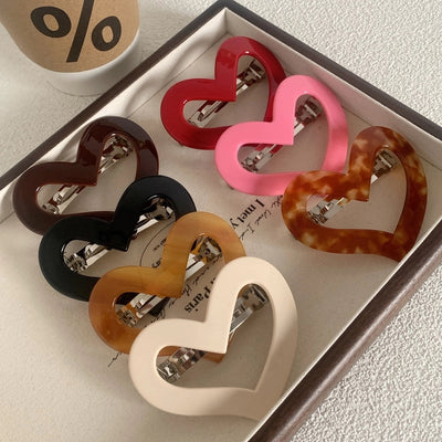 simple style heart shape alloy acetic acid sheets hollow out hair clip