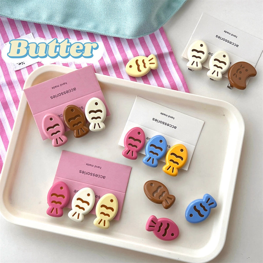Candy Color Snapper Burned Hair Clip  Sweet Girl's Heart Cute Fish Bangs Clip Student  Hairpin Hair Accessories