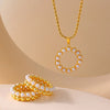 Jewelry Elegant Round 304 Stainless Steel Artificial Pearls 18K Gold Plated Plating Inlay Rings Necklace