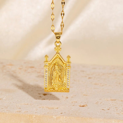 Copper Plating Virgin Mary Zircon Pendant Necklace