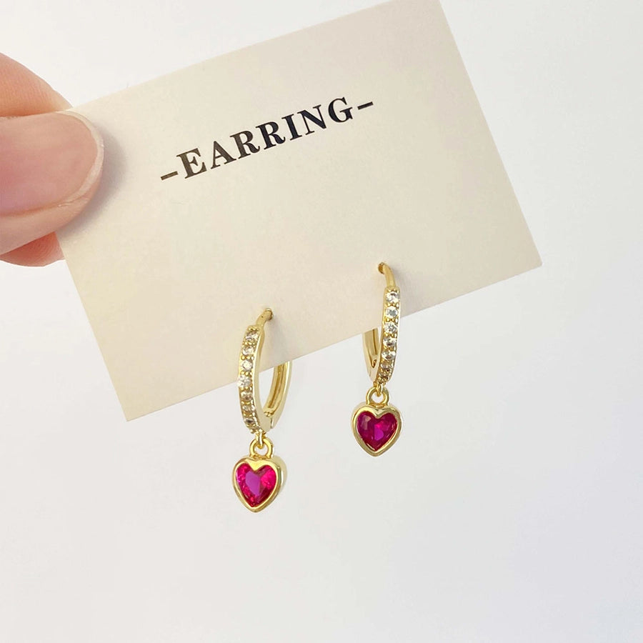 1 Pair Sweet Simple Style Heart Shape Plating Inlay Copper Zircon Zircon Drop Earrings