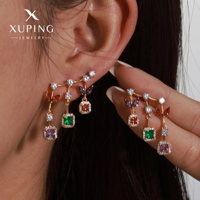 1 Pair Glam Luxurious Geometric Plating Copper Artificial Gemstones 18K Gold Plated Drop Earrings
