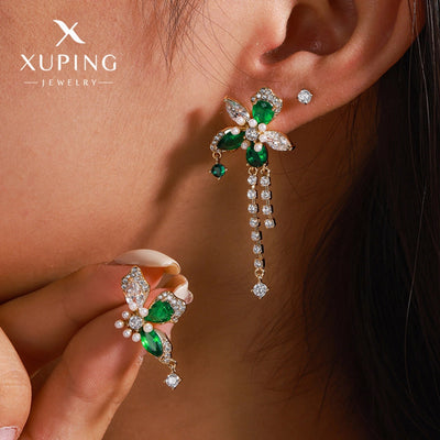 1 Pair Luxurious Sweet Tassel Flower Plating Copper Artificial Gemstones 18K Gold Plated Drop Earrings