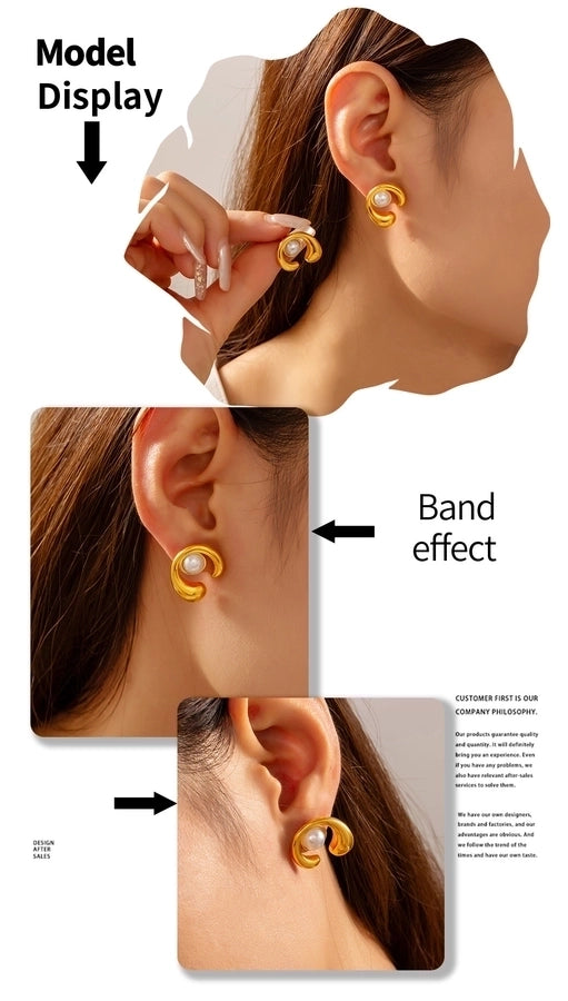 1 Pair Elegant Simple Style Streetwear C Shape Round Plating Inlay 304 Stainless Steel Artificial Pearls Ear Studs