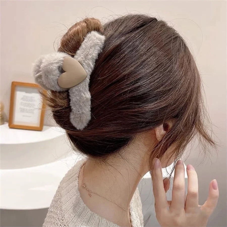 cute simple style solid color cloth hair claws