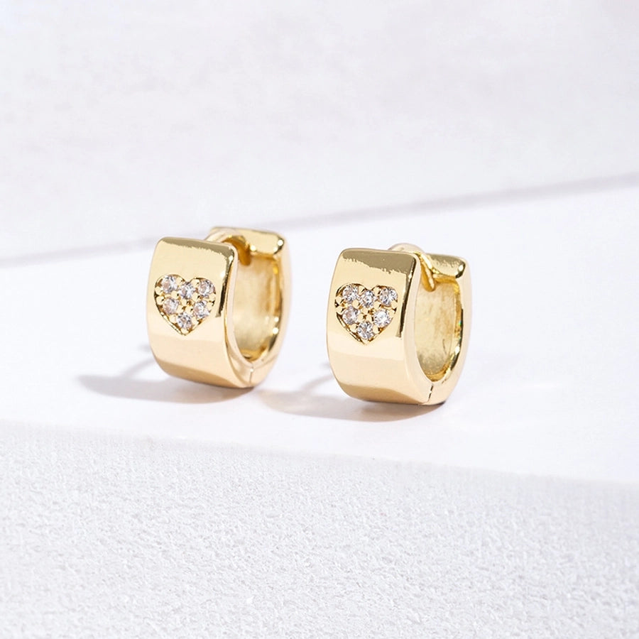 1 Pair Lady Heart Shape Plating Copper Zircon Earrings