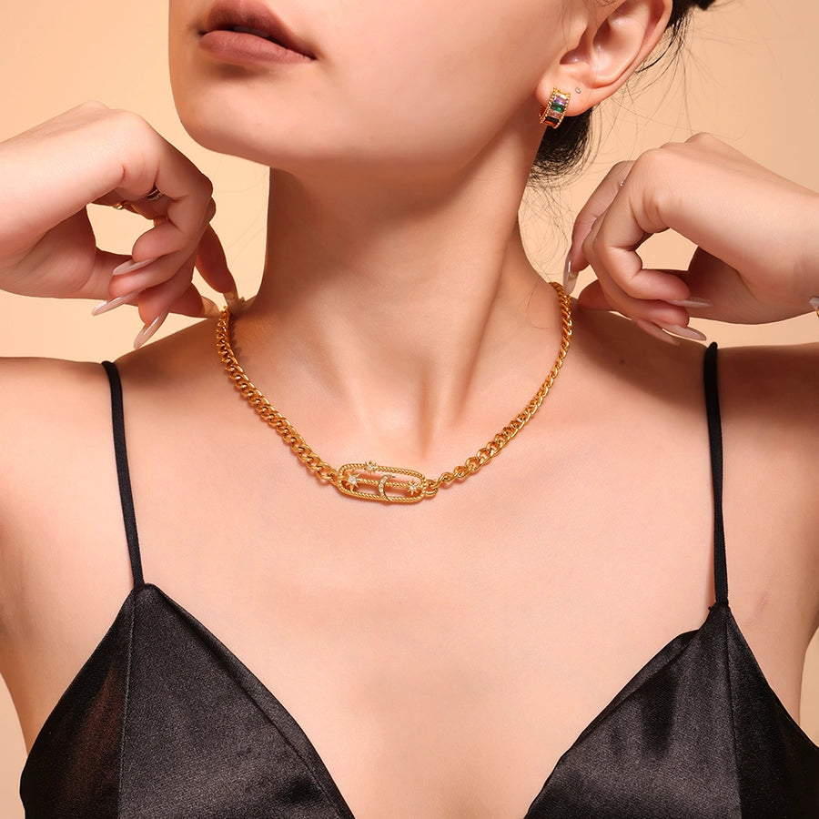 Jewelry Elegant Luxurious Vacation Heart Shape Lightning Titanium Steel Rhinestones 18K Gold Plated Plating Inlay Jewelry Set