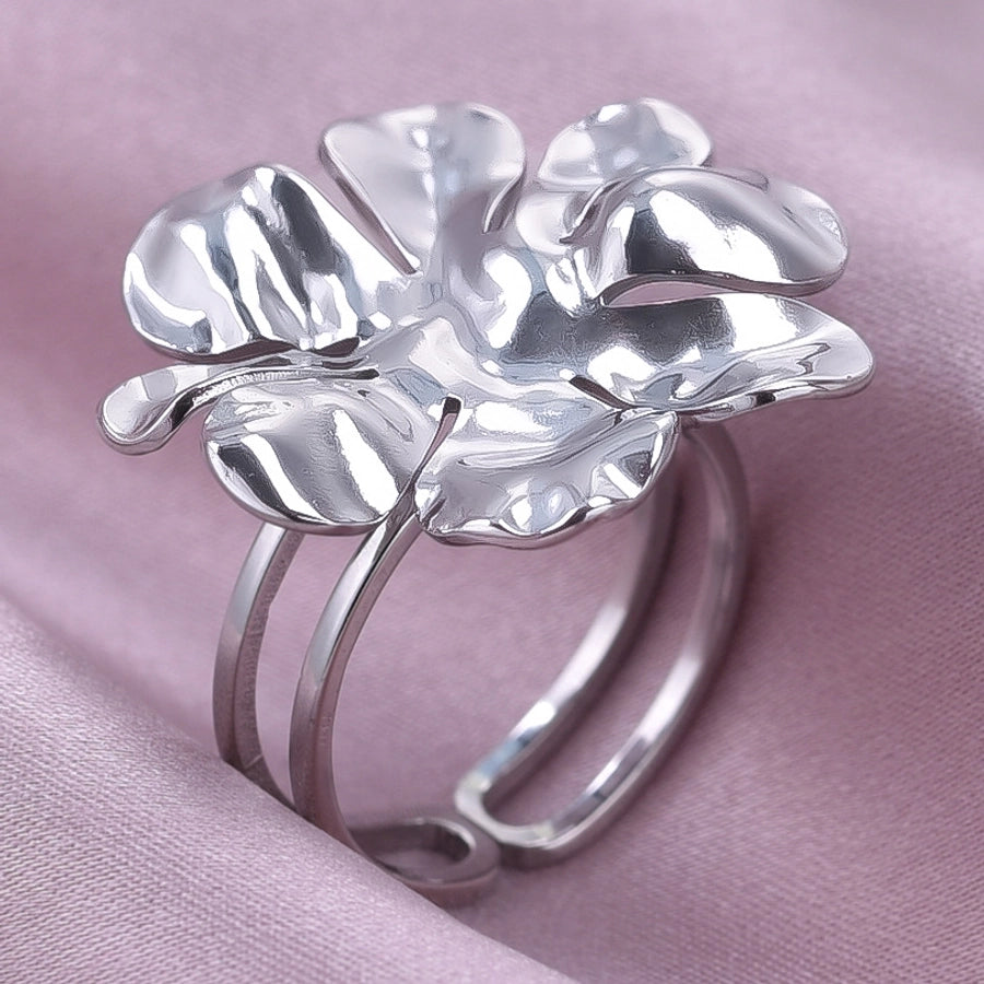 Jewelry Cute Geometric Flower 304 Stainless Steel 18K Gold Plated Irregular Polishing Adjustable Ring