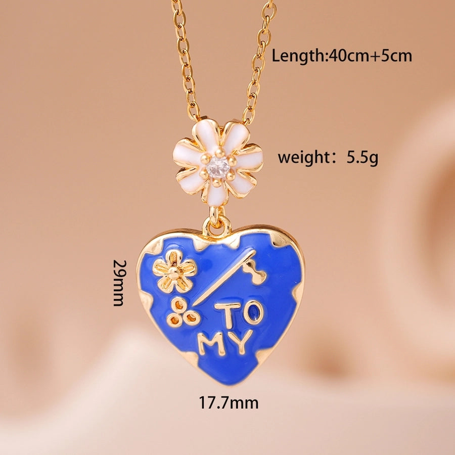 Jewelry IG Style Sweet Heart Shape Flower 304 Stainless Steel Copper Zircon 18K Gold Plated Enamel Inlay Pendant Necklace