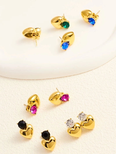 1 Pair IG Style Heart Shape 304 Stainless Steel Rhinestones 18K Gold Plated Earrings