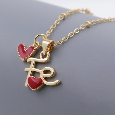 Copper 18K Gold Plated Epoxy Letter Heart Shape Pendant Necklace