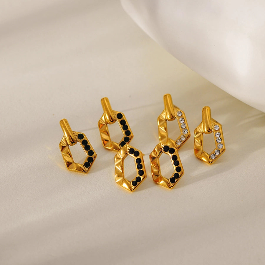 1 Pair Elegant Vintage Style Geometric 304 Stainless Steel Zircon Ear Studs