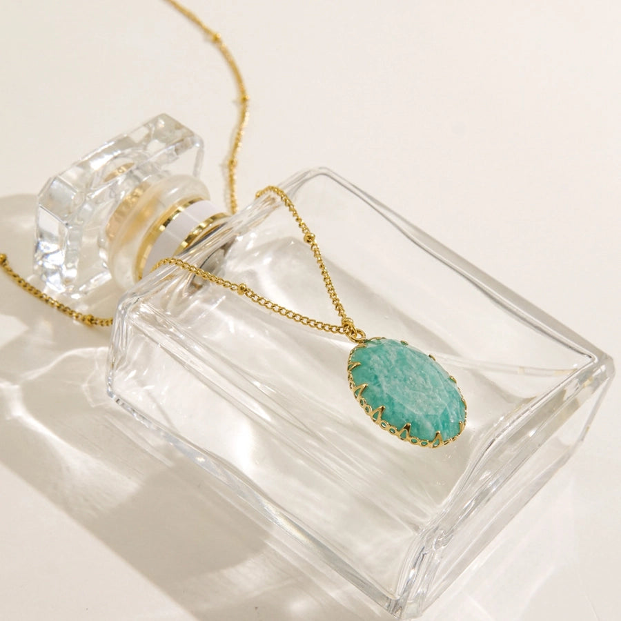 Retro Simple Style Geometric natural stone Titanium Steel Pendant Necklace In Bulk