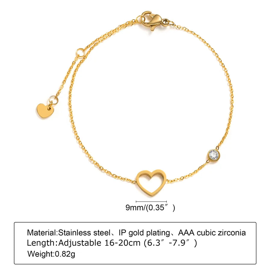 IG Style Korean Style Round Heart Shape Flower 304 Stainless Steel 18K Gold Plated Zircon Bracelets In Bulk