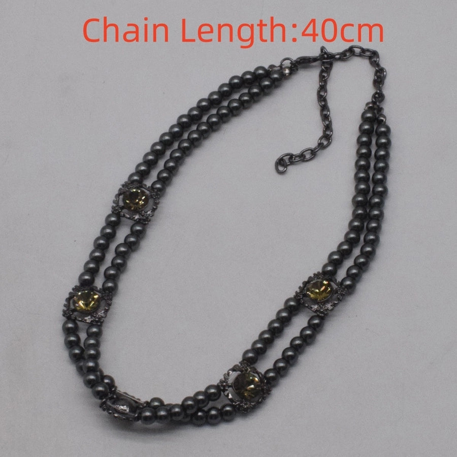 Classic Style Geometric Rhinestones Artificial Pearl Rhinestone  Double Layer Necklaces