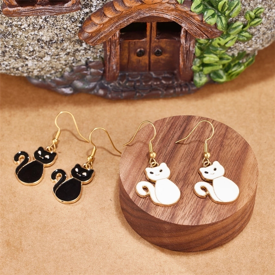 1 Pair Halloween Cute Cat Enamel 304 Stainless Steel 18K Gold Plated Drop Earrings