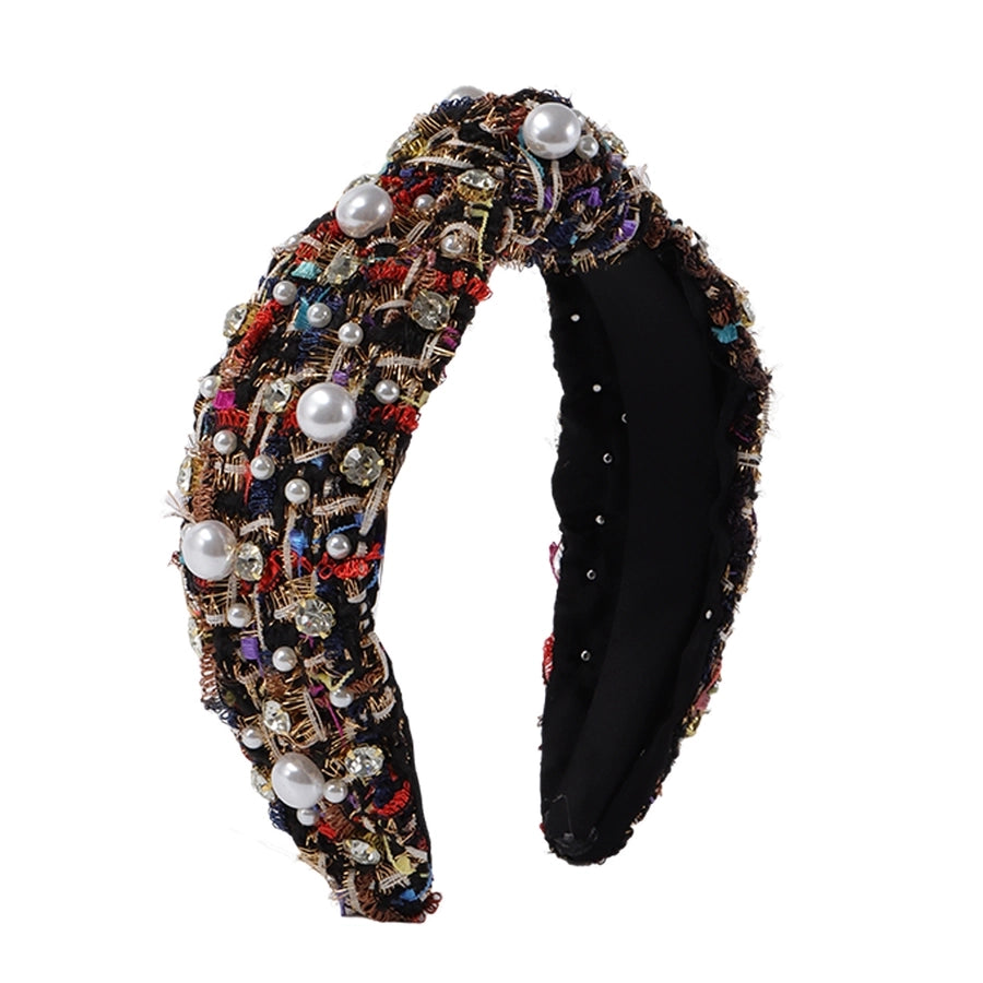 elegant color block imitation pearl cloth inlay pearl hair band