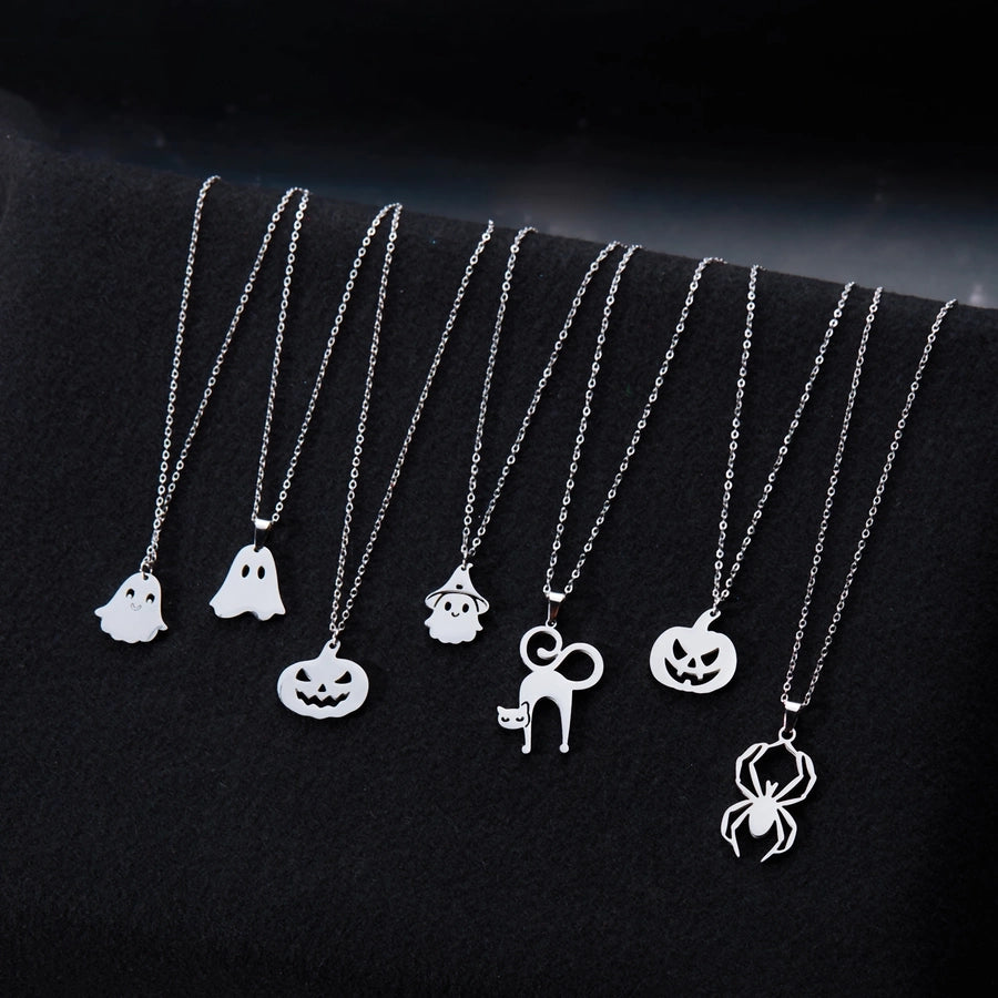Jewelry Funny Pumpkin ghost Spider 201 Stainless Steel Asymmetrical Hollow Out Pendant Necklace