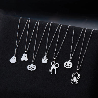 Jewelry Funny Pumpkin ghost Spider 201 Stainless Steel Asymmetrical Hollow Out Pendant Necklace