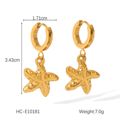 1 Pair IG Style French Style Starfish Crab Shell 304 Stainless Steel Titanium Steel 18K Gold Plated Drop Earrings Ear Studs
