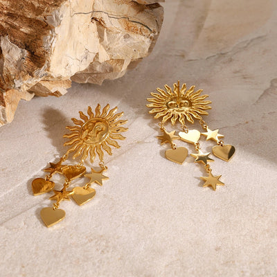 1 Pair Simple Style Classic Style Pentagram Sun Moon 304 Stainless Steel Drop Earrings