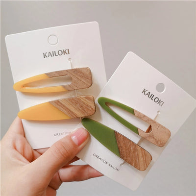 simple style color block wood acetic acid sheets handmade patchwork hair clip 1 pair