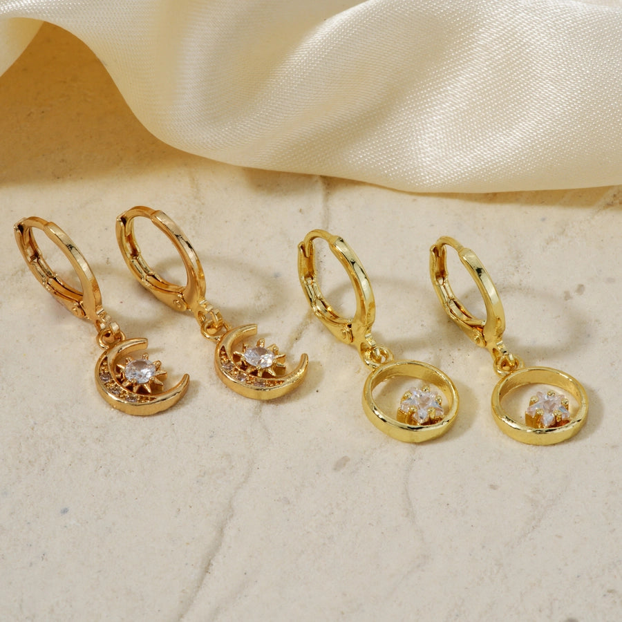 1 Pair Casual Elegant Heart Shape Flower Inlay Copper Zircon K Gold Plated Drop Earrings