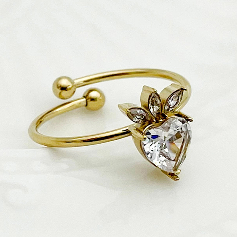 Jewelry Casual Sweet Simple Style Geometric Leaves Flower 304 Stainless Steel Zircon 14K Gold Plated Inlay Open Rings