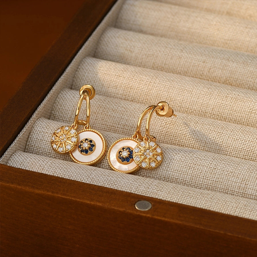 1 Pair Elegant Simple Style Heart Shape Eye Bee Inlay Copper Freshwater Pearl Zircon 18K Gold Plated Drop Earrings